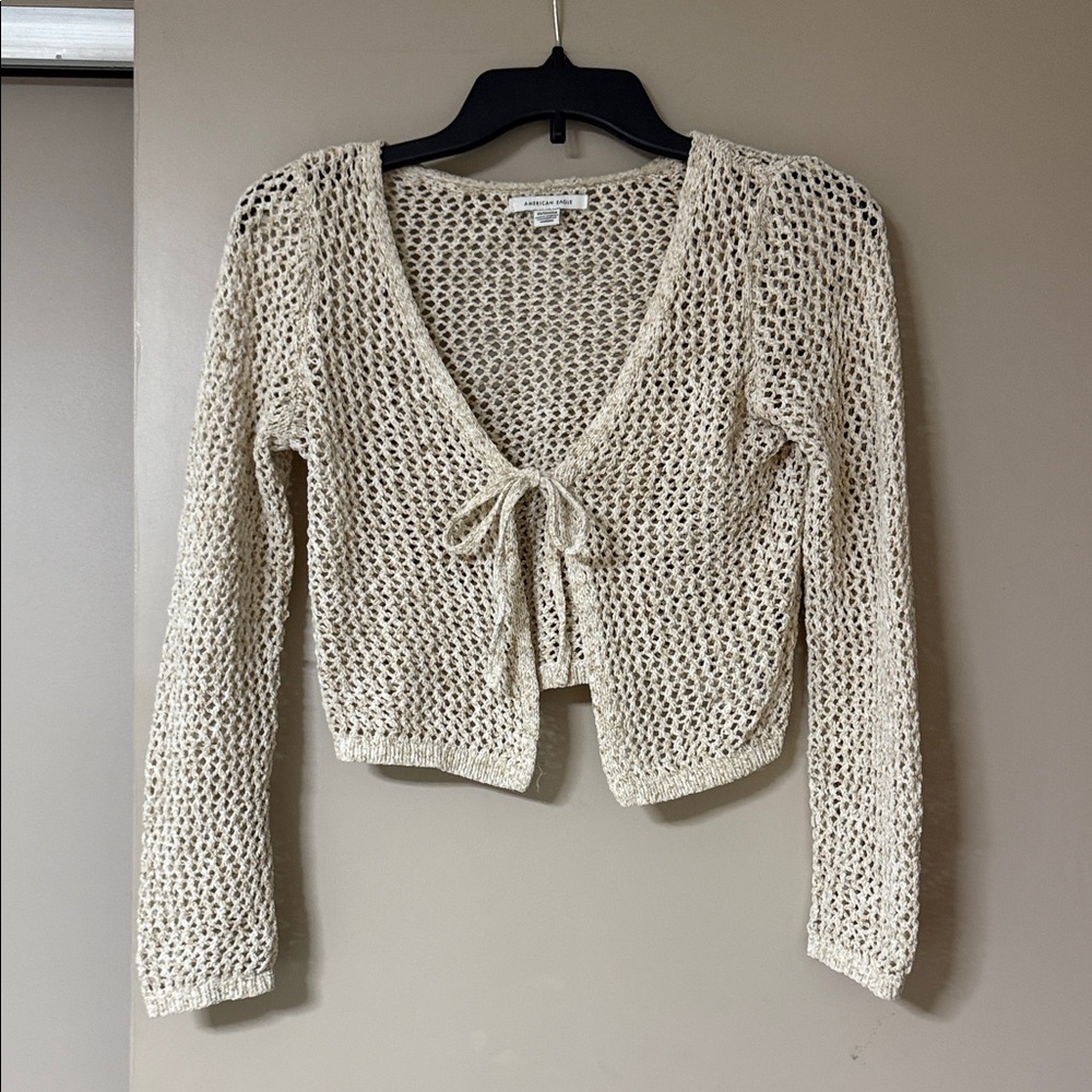 American Eagle Outfitters Beige Open-Knit Sweater